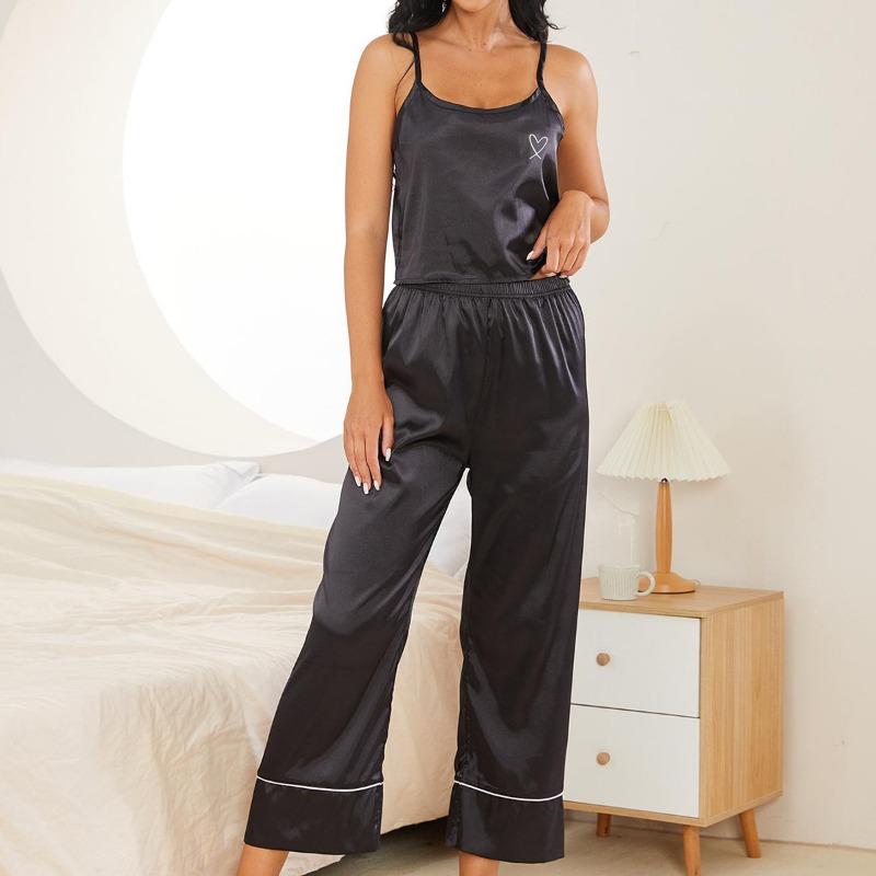 GUJI—275 Women's Ice Silk Summer Pajama Set - Sleeveless Top And Long Pants Two-Piece Breathable Loungewear Pajamas nightgowns