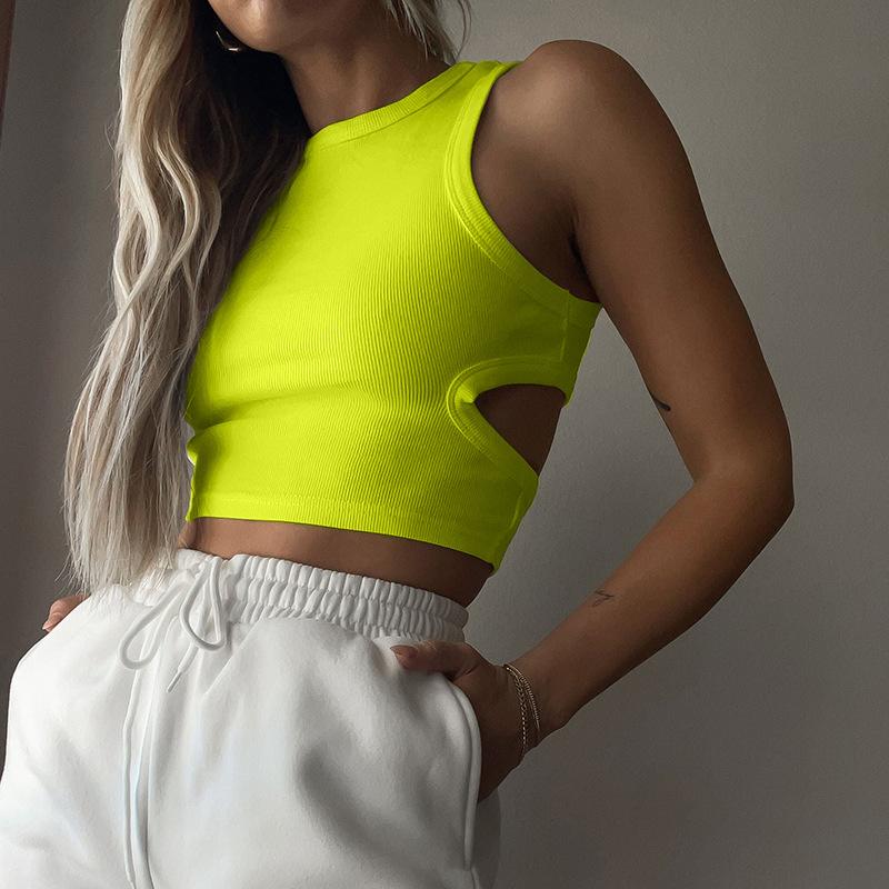 GUJI—12 Summer New Racerback Crop Top, Fashionable Sporty Sleeveless Hollow-Out Crop Tank For Women Fashion casual cool slim-fitting fashion