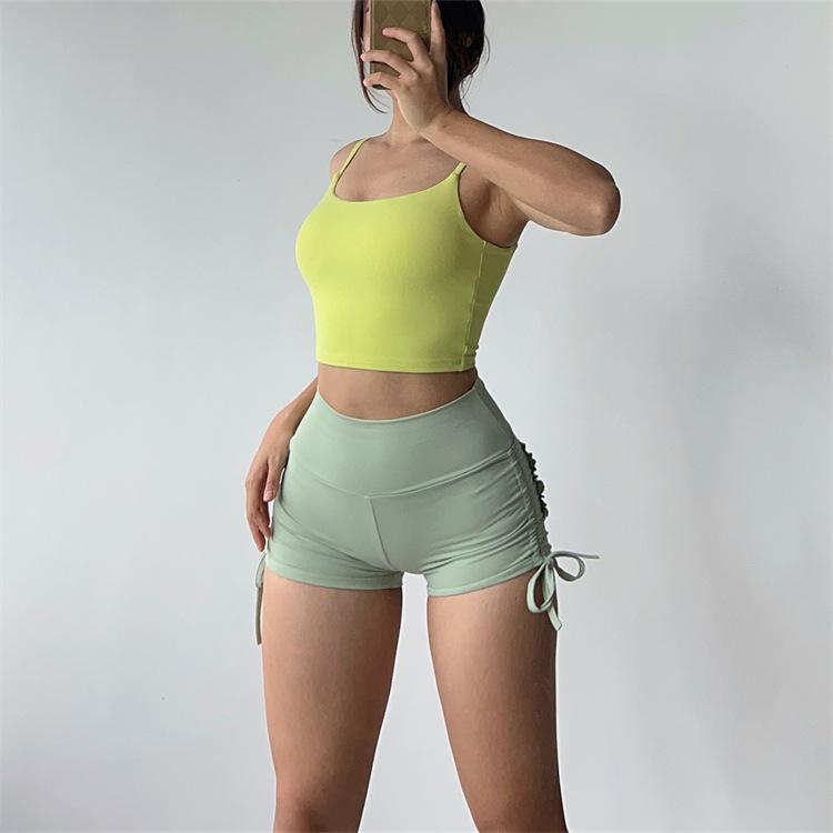 GUJI—-106 Women's High-Waisted Tie-Up Athletic Shorts - Summer Butt-Lifting Tight Elastic Running Pocket Yoga Fitness Shortsfashion Distressed Denim Fitted Fashion pants