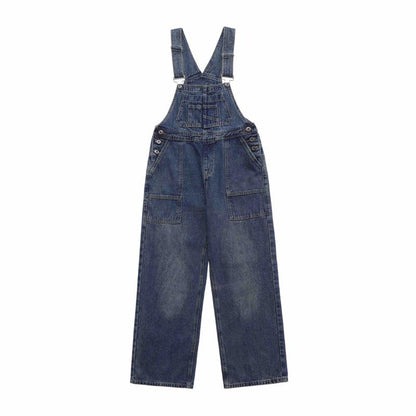 GUJI—179 Women's Loose Fit Denim Overalls With Multiple Pockets, Wide-Leg Autumn Suspender Pants Denim Cargos Fashion