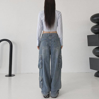 GUJI—224 New Vintage Blue Loose Straight-Leg Floor-Length Pants