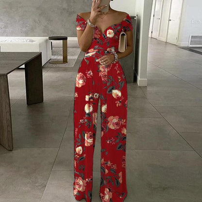 GUJI—287 Fashion Off-Shoulder Printed Jumpsuit - Elegant And Commuter-Friendly High-Waist Romper For Women