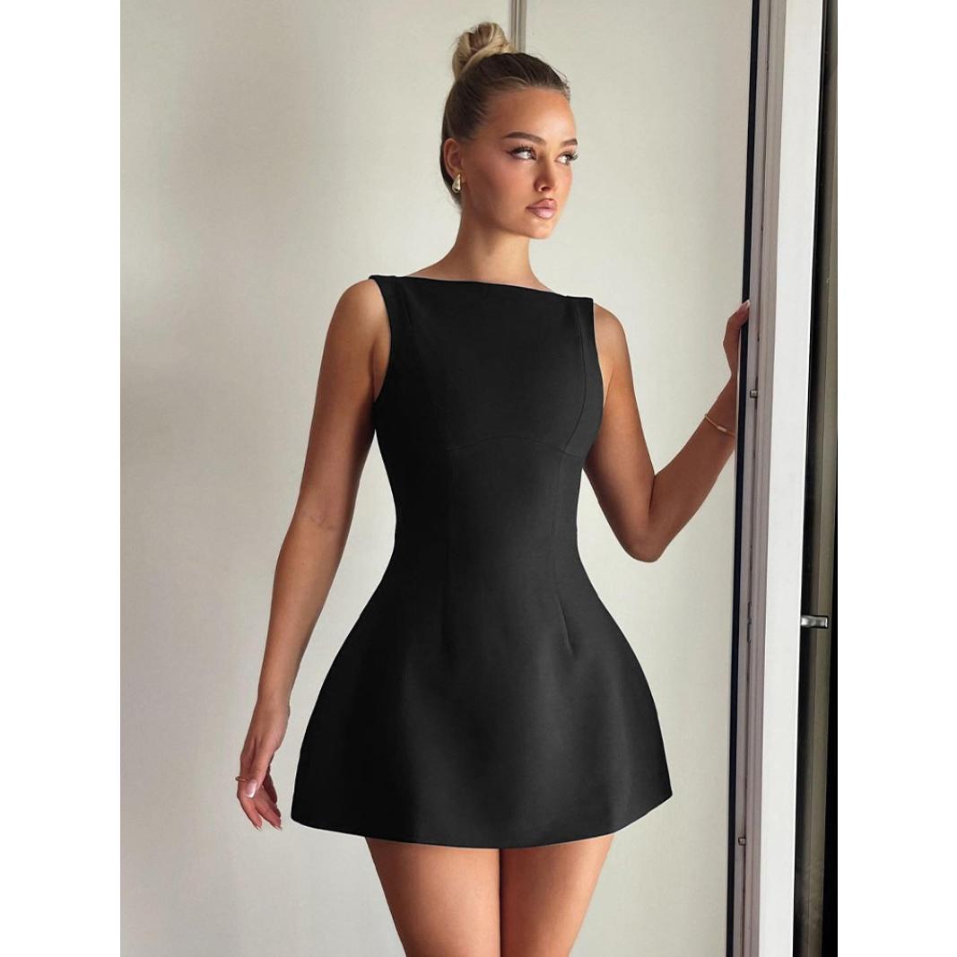 GUJI—269 Sleeveless Backless High-Waist Solid Color Bodycon Mini Dress modest tops