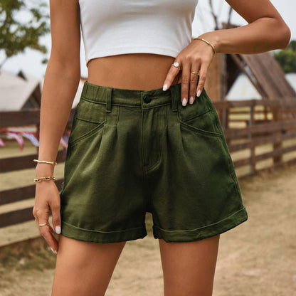 GUJI—-99 New Summer Versatile Elastic Waist Denim Shorts Women S Cropped Denimfashion pants skirt shorts jeanshorts slim-fitting casual jeans