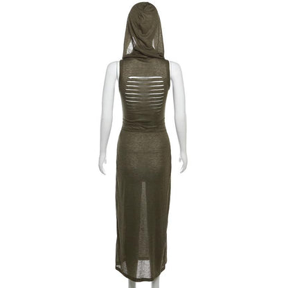 GUJI—250 Hooded Sleeveless Cutout Maxi Dress With Slits