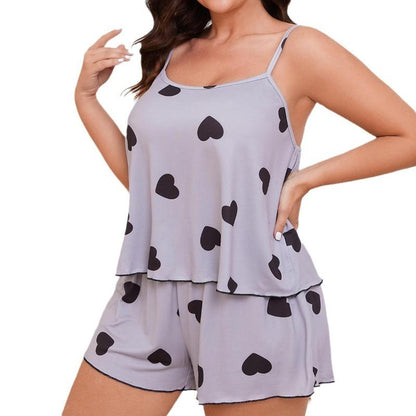 GUJI—273 Women's Plus Size Loose-Fit Summer Pajama Set - Sleeveless Backless Top And Shorts Pajamas nightgowns