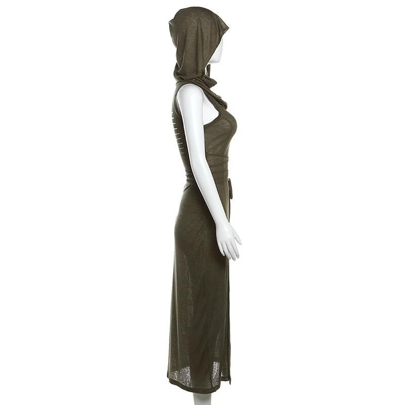 GUJI—250 Hooded Sleeveless Cutout Maxi Dress With Slits