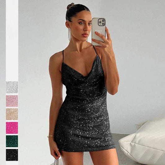 GUJI—332 Fashion Backless Sequin Bodycon Mini Dress