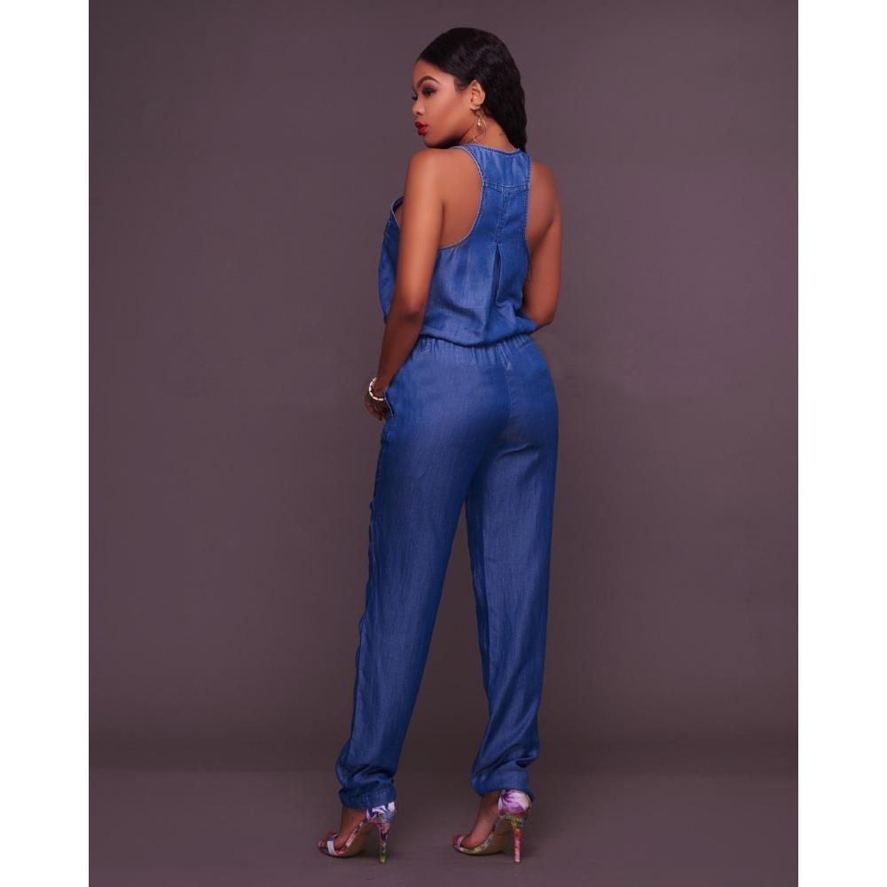 GUJI—314 Slim-Fit Casual Cinched-Waist Denim Jumpsuit