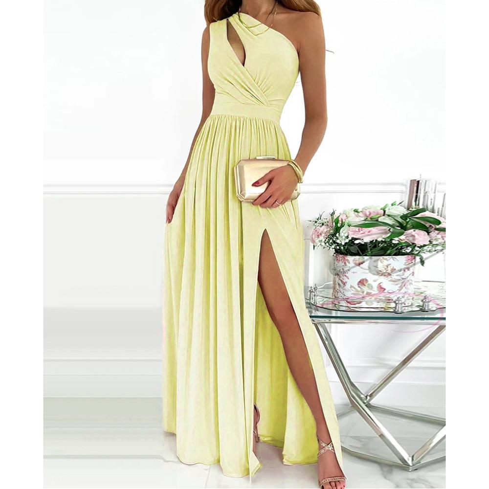 GUJI—326 New One-Shoulder Sleeveless Maxi Dress With High-Waisted Slit Design