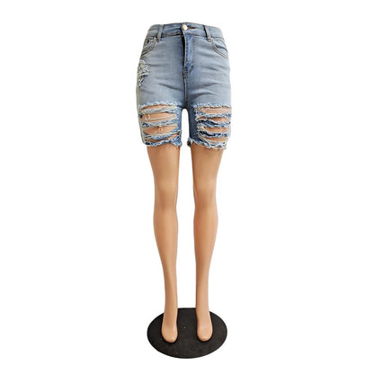 GUJI—-104 Hot-Selling High-Stretch Ripped Denim Shorts Women S Lowrise Denimfashion Slim-fitting Denim tight jeans girl jeans jeanshorts