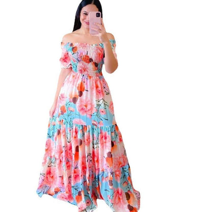 GUJI—245 Off-Shoulder Floral Maxi Dress vestido basic spaghettistrap dress