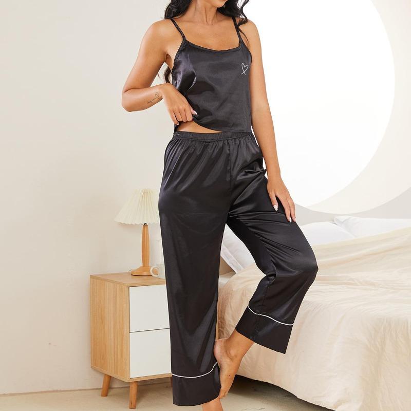 GUJI—275 Women's Ice Silk Summer Pajama Set - Sleeveless Top And Long Pants Two-Piece Breathable Loungewear Pajamas nightgowns