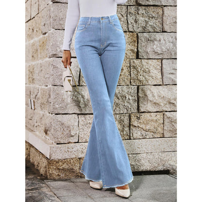 GUJI—191 High-Waisted Spring And Autumn New Style Flared Wide-Leg Elastic Slimming Patchwork Denim Bell-Bottom Pants Fashion teacher clothes