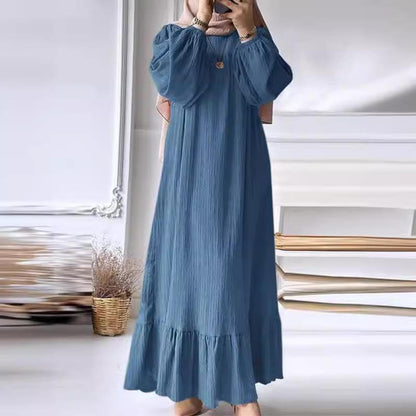 GUJI—3 2024 Women's Long Gown - New Spring/Autumn Fashion Puff Sleeve Vintage Pocket Ruffled Hem Dress Pretty Dressfashion Goddess Dress Occasion Dress oy s beauty