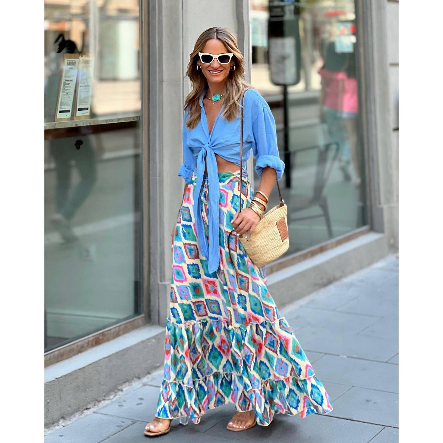 GUJI—-118 New 2024 Summer Casual Vacation Flared Maxi Skirt For Women Elegantfashion