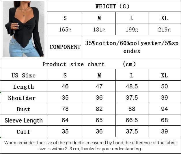 GUJI—-88 Women's Vacation V-Neck Flared Sleeve Irregular Waist Knit Long Sleeve T-Shirt Topfashion white tanktop slim-fitting fashion basic tanktop