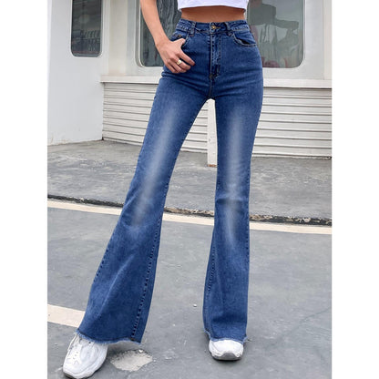 GUJI—191 High-Waisted Spring And Autumn New Style Flared Wide-Leg Elastic Slimming Patchwork Denim Bell-Bottom Pants Fashion teacher clothes