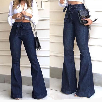 GUJI—178 Hot Selling High-Waisted Butt-Lifting Tie-Waist Flared Jeans Fashion teacher clothes