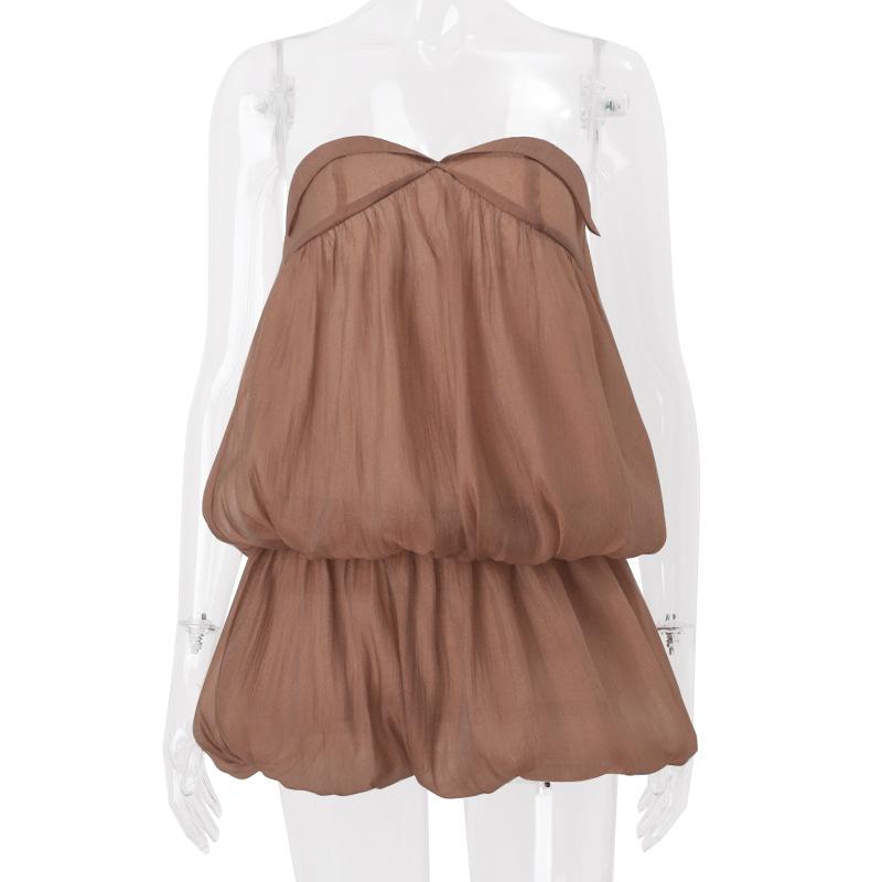 GUJI—392 Sweet Vintage-Inspired Ruched Bustier Chiffon Dress