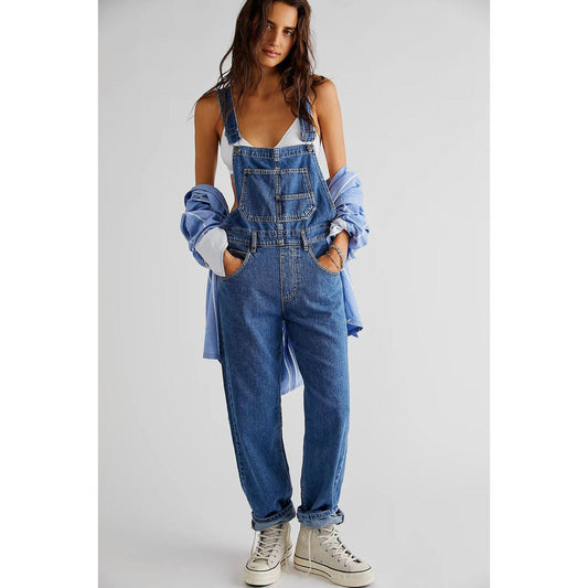 GUJI—176 Women's Casual Loose Fit Denim Overalls Denim Cargos Fashion