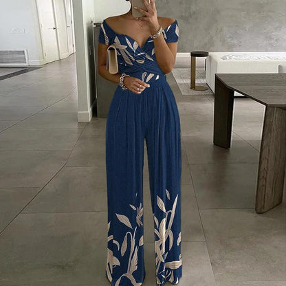 GUJI—287 Fashion Off-Shoulder Printed Jumpsuit - Elegant And Commuter-Friendly High-Waist Romper For Women