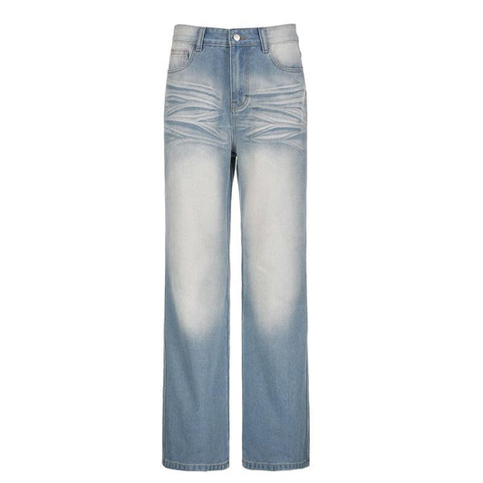 GUJI—220 Distressed Gradient Wide-Leg High-Waisted Denim Pants Distressed Denim