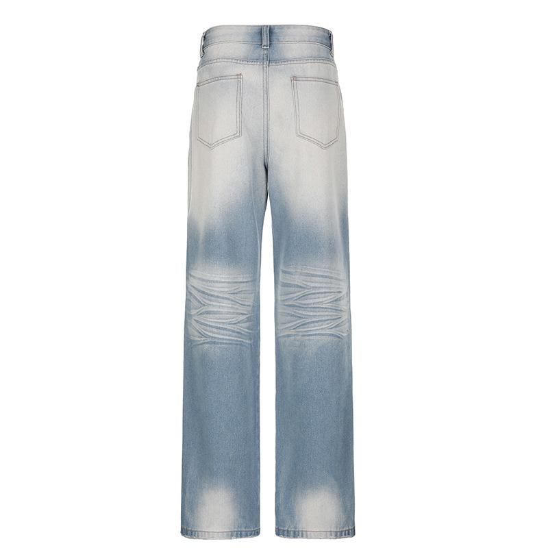 GUJI—220 Distressed Gradient Wide-Leg High-Waisted Denim Pants Distressed Denim