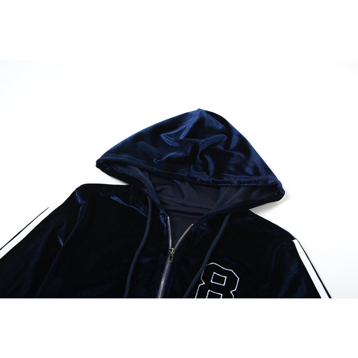 GUJI—344 New Color-Block Drawstring Hoodie Jacket And Shorts Sports Set