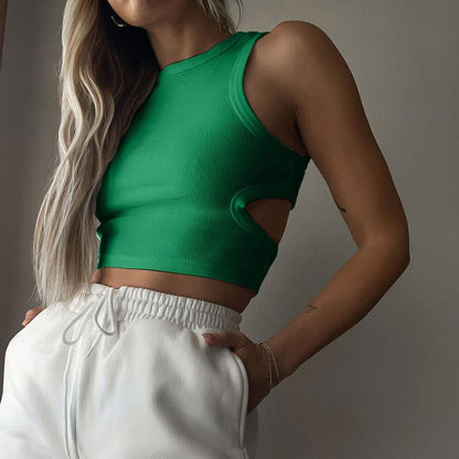 GUJI—12 Summer New Racerback Crop Top, Fashionable Sporty Sleeveless Hollow-Out Crop Tank For Women Fashion casual cool slim-fitting fashion