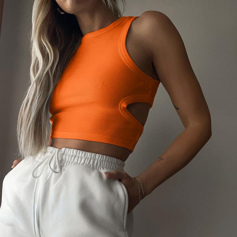 GUJI—12 Summer New Racerback Crop Top, Fashionable Sporty Sleeveless Hollow-Out Crop Tank For Women Fashion casual cool slim-fitting fashion