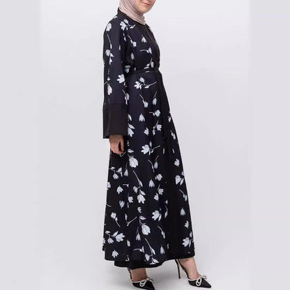 GUJI—38 Open Front Long Robe Patchwork Bell Sleeve Printed Dress Fashion free people