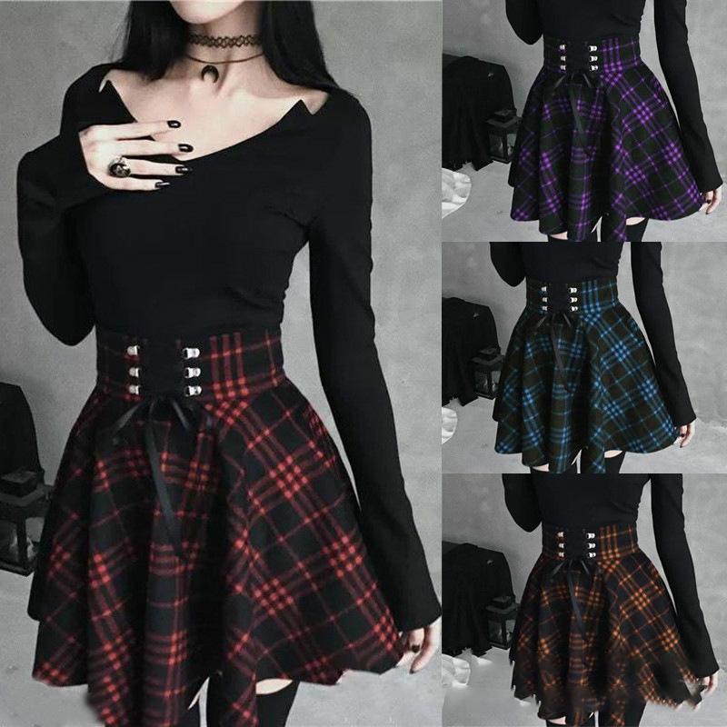 GUJI—4 Plaid Skirt With Irregular Ribbon Waist, Girls Slimming A-Line Skirt For Women Fashion