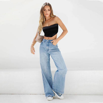 GUJI—-100 High-Waisted Loose Wide-Leg Women's Denim Jeans Casual Low Waistfashion fitted trend highrise jeans wrangler jeans slim-fitting casual