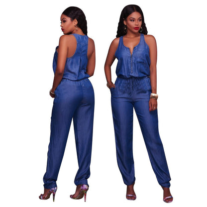 GUJI—314 Slim-Fit Casual Cinched-Waist Denim Jumpsuit