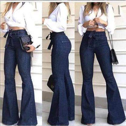 GUJI—178 Hot Selling High-Waisted Butt-Lifting Tie-Waist Flared Jeans Fashion teacher clothes