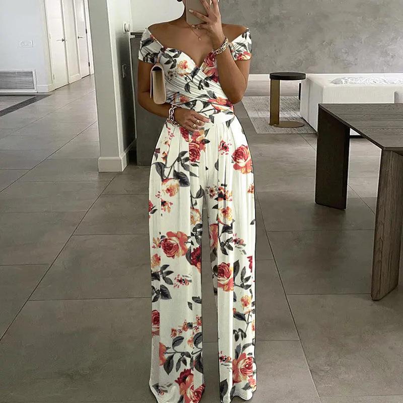 GUJI—287 Fashion Off-Shoulder Printed Jumpsuit - Elegant And Commuter-Friendly High-Waist Romper For Women