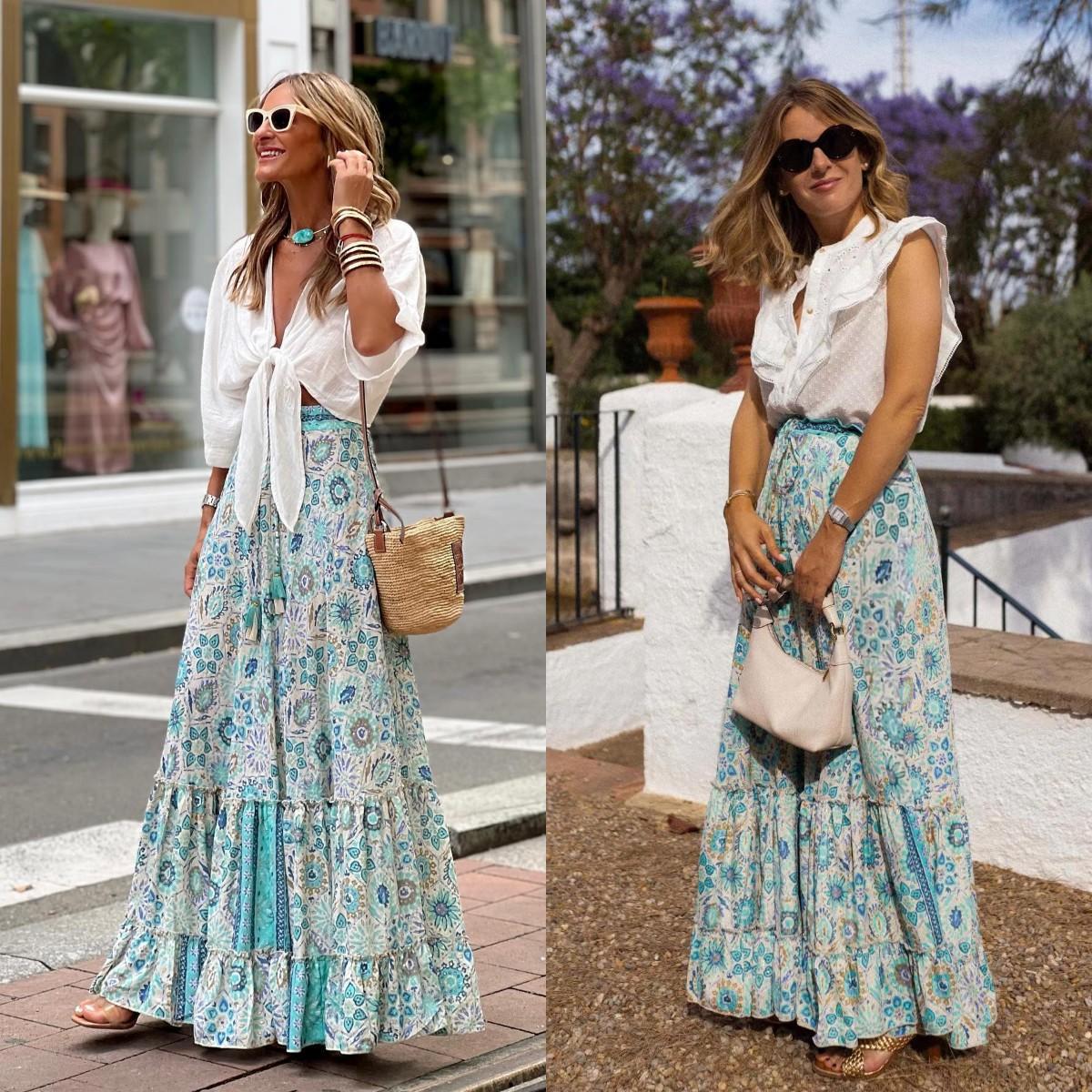 GUJI—-118 New 2024 Summer Casual Vacation Flared Maxi Skirt For Women Elegantfashion