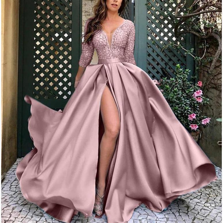 GUJI—241 New Women's Lace Sequin Flare Long Gown With Train - Sexy Evening Party Dress plain party formal dresses