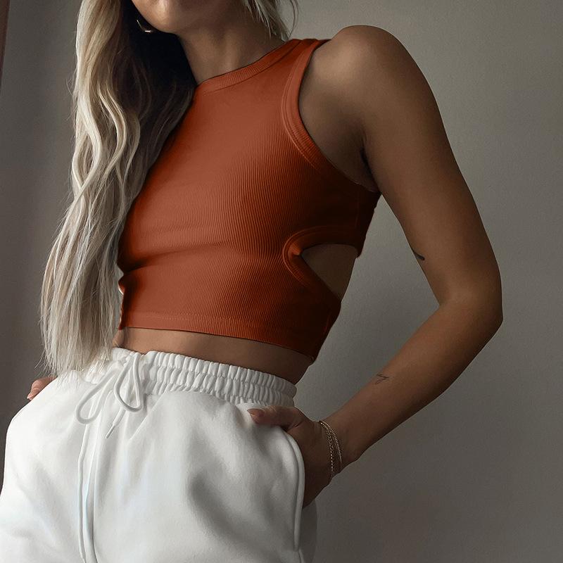 GUJI—12 Summer New Racerback Crop Top, Fashionable Sporty Sleeveless Hollow-Out Crop Tank For Women Fashion casual cool slim-fitting fashion