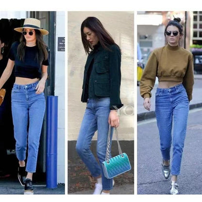 GUJI—23 Blue High Waist Straight-Leg Cropped Jeans For Women Product Fashionnovajeans Perfect Denim Casual Low Waist Fashion plain sexy