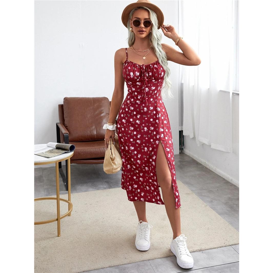 GUJI—142 Milkmaid Sundress Dress Gorgeous Floral Expression Commuter Maxi Dress Milkmaidsundressdress Casual Comfort Womenswearfashion