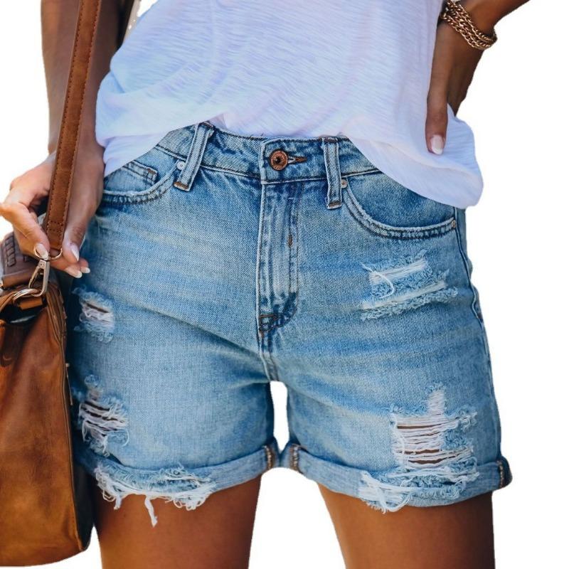 GUJI—324 Distressed Straight-Leg Denim Shorts For Women