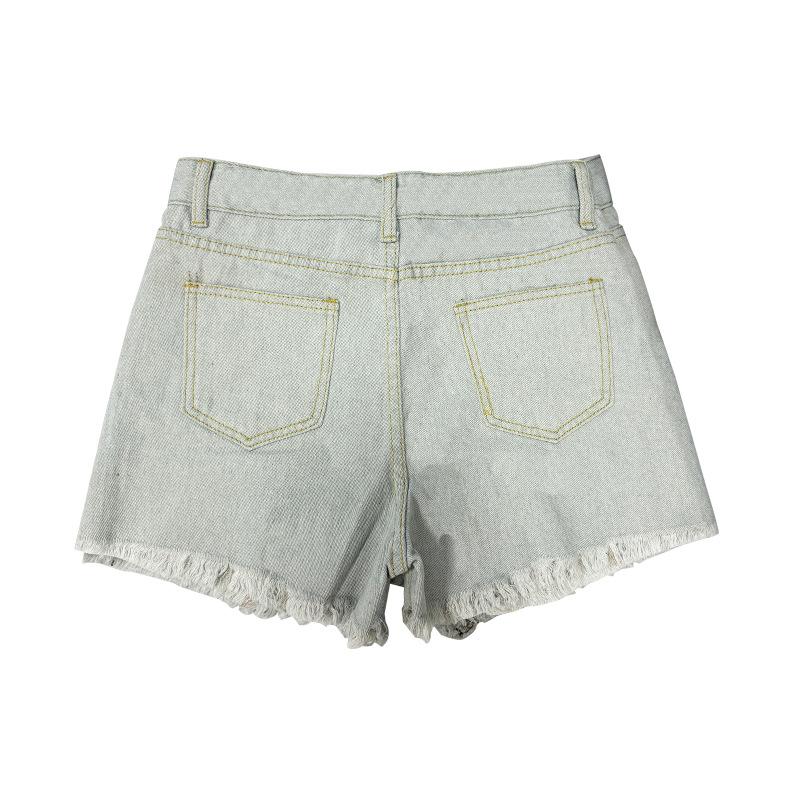 GUJI—-108 Women's High-Waisted Ripped Fringe Denim Shorts Women S Cropped Denim Lowrise Denimfashion pants slim-fitting casual jeans