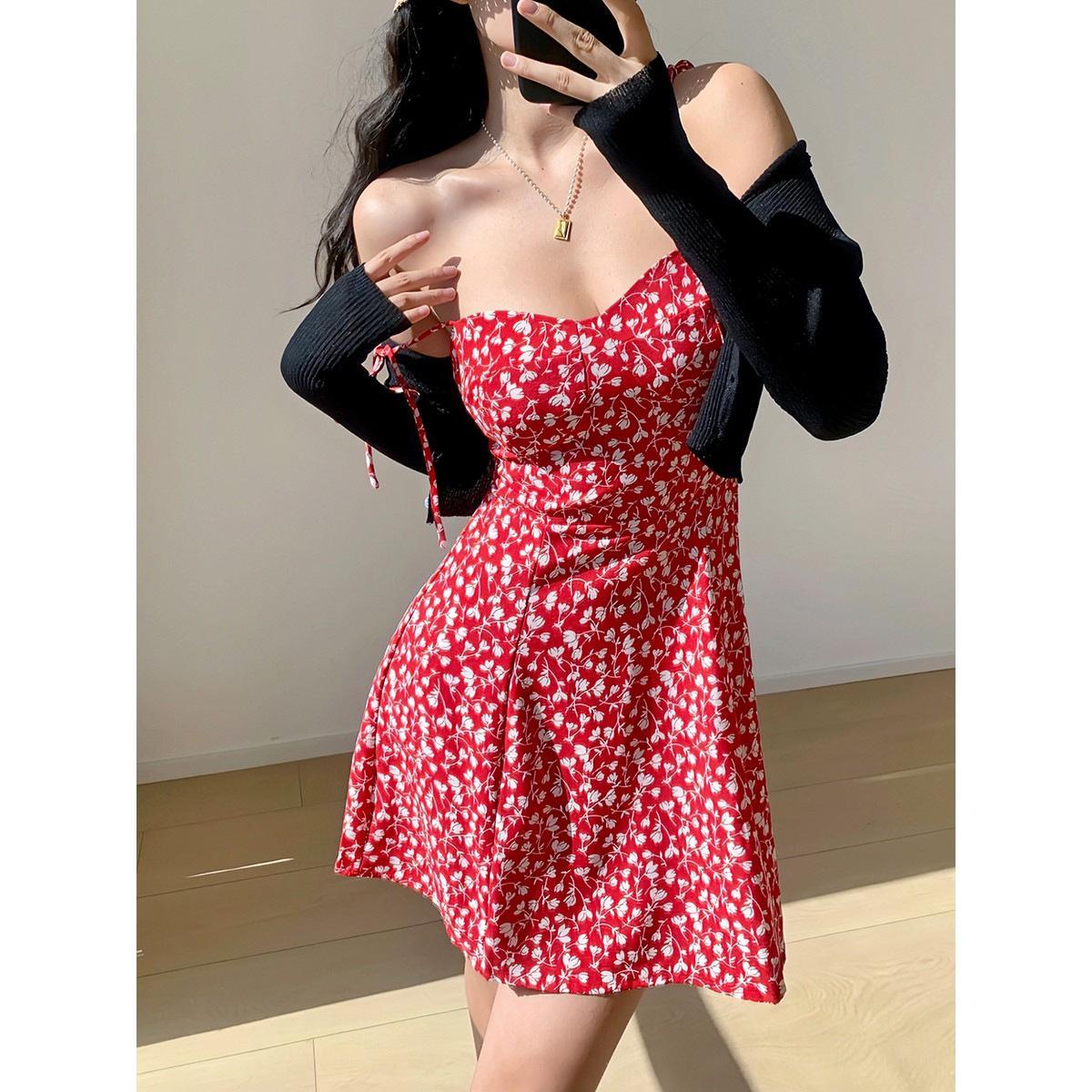 GUJI—7 Women's Sexy Summer Low-Cut Tie-Strap A-Line Mini Beach Dress Pretty Dress Fashion halter regular casual dresses