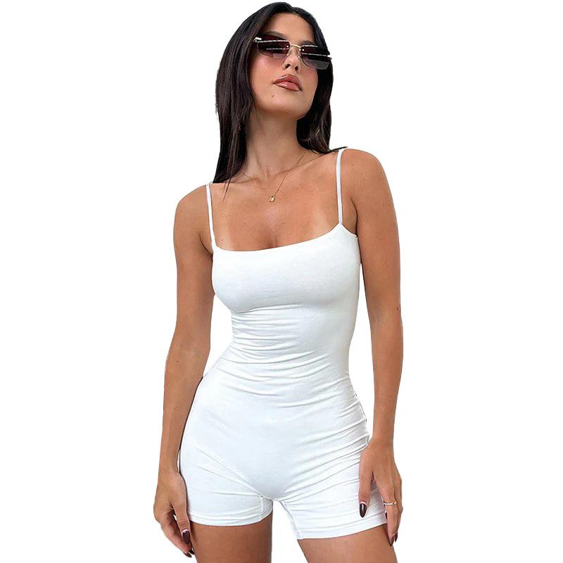 GUJI—132 New Solid Color Sleeveless Spaghetti Strap Backless Sexy Slim Fit Romper Tank Romper Womenswear Beach Summerfashion