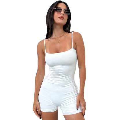 GUJI—132 New Solid Color Sleeveless Spaghetti Strap Backless Sexy Slim Fit Romper Tank Romper Womenswear Beach Summerfashion