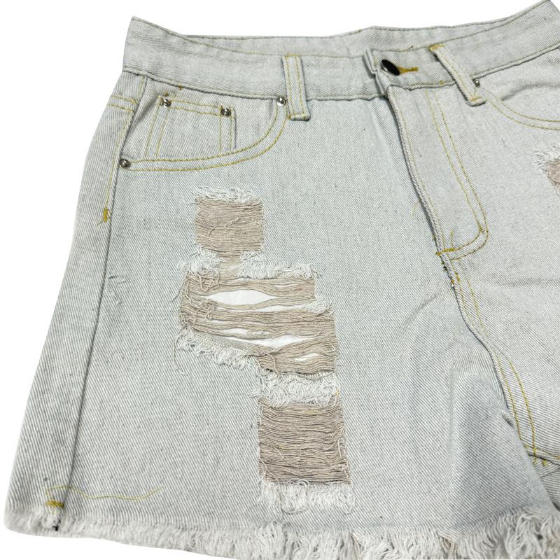 GUJI—-108 Women's High-Waisted Ripped Fringe Denim Shorts Women S Cropped Denim Lowrise Denimfashion pants slim-fitting casual jeans