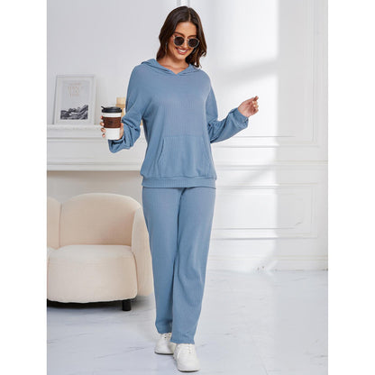 GUJI—282 Hooded Casual Sleepwear Set For Women - Long Sleeve Top And Pants Two-Piece Loungewear nightgowns