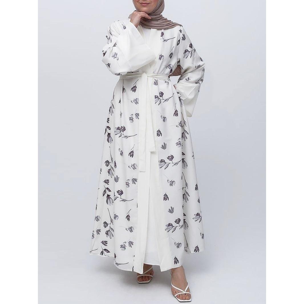 GUJI—38 Open Front Long Robe Patchwork Bell Sleeve Printed Dress Fashion free people